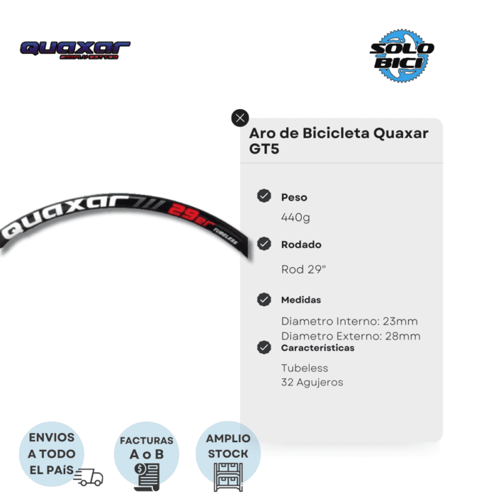Aro De Bicicleta Rod 29 Quaxar Gt5 Tubeles 32 Agujeros - Imagen 2