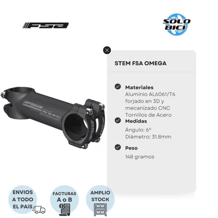 Stem De Bicicleta Fsa Omega +-6º - Imagen 3