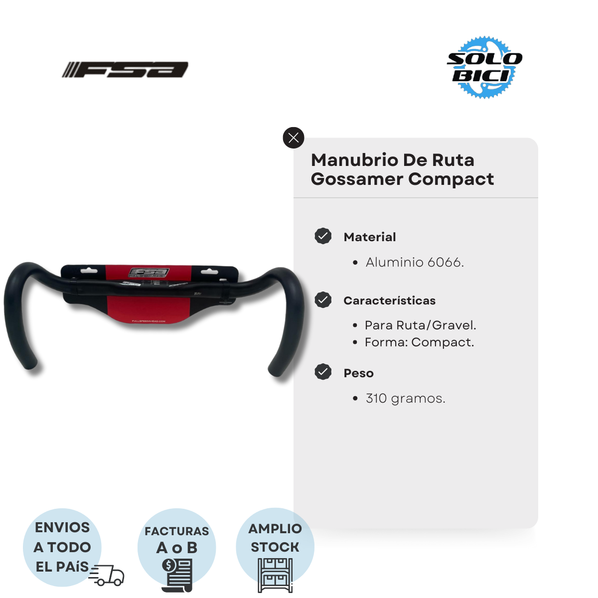 Manubrio De Ruta Fsa Gossamer Compact Solo Bici Alvear