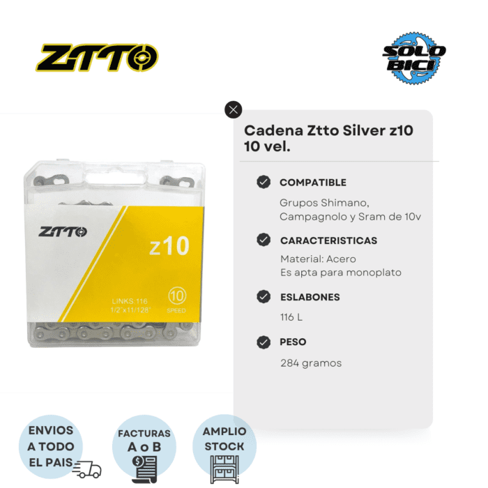 Cadena De Bicicleta Silver Ztto Z10 10vel 116l - Imagen 3