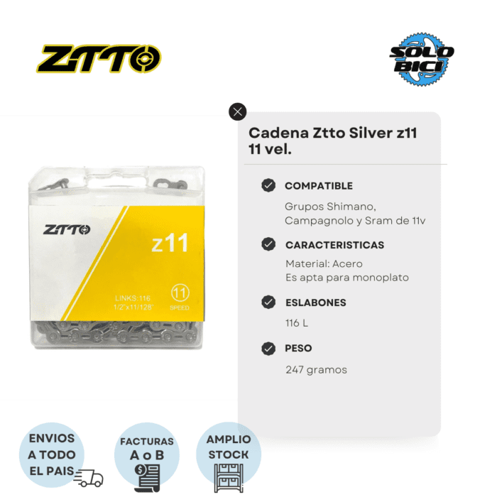 Cadena De Bicicleta Silver Ztto Z11 11vel 116l - Imagen 3