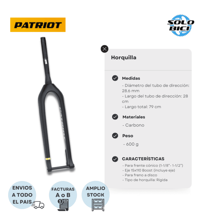 Horquilla de Bicicleta Rigida Carbono Boost Patriot - Imagen 5
