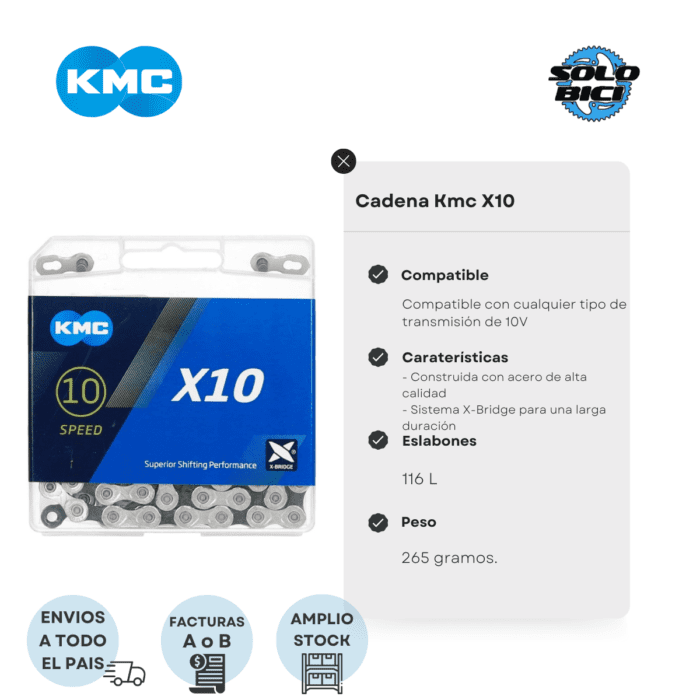 Cadena De Bicicleta Kmc X10 Silver/black 10 Vel 116 Eslabones - Imagen 3