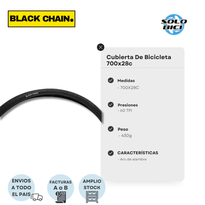 Cubierta De Bicicleta Black Chain 700x28c - Imagen 5