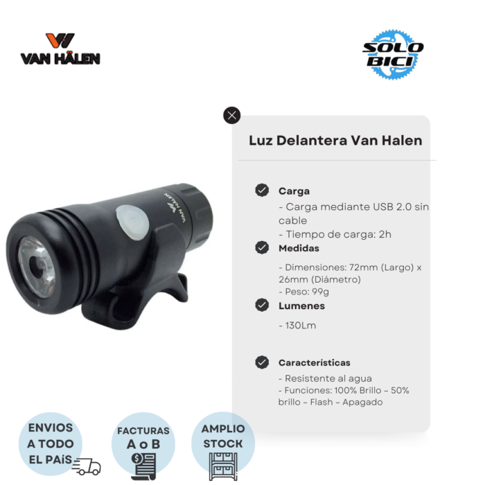 Luz Delantera Van Halen Recargable 130 Lúmenes - Imagen 3