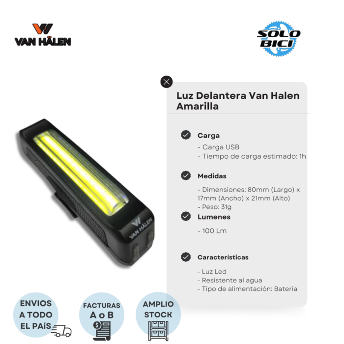 Luz Delantera Van Halen Recargable 100 Lúmenes - Imagen 3