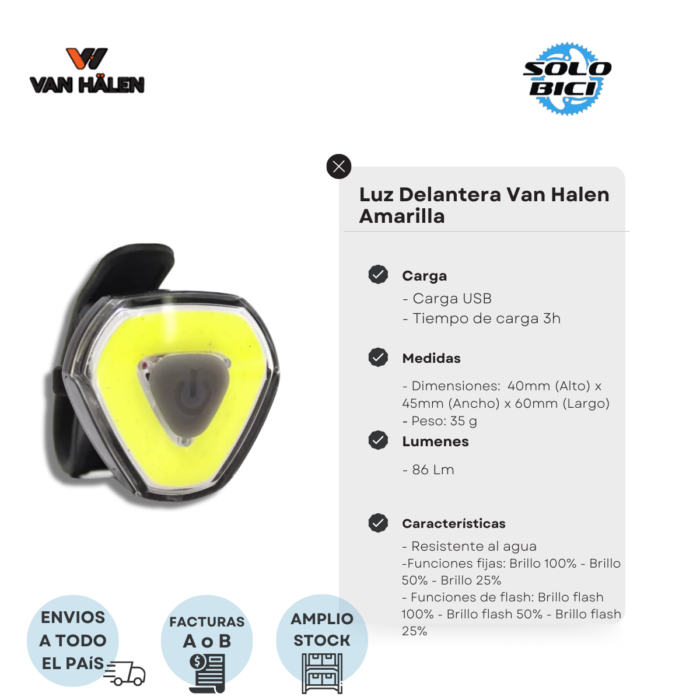 Luz Delantera Van Halen Recargable 86 Lúmenes - Imagen 2