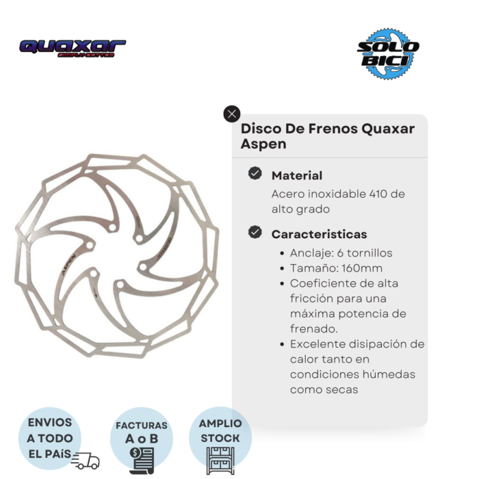 Disco De Frenos Quaxar Aspen 160mm 6 Agujeros - Imagen 2